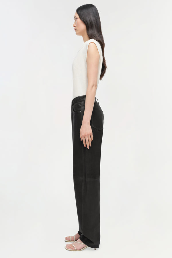 Jonathan Simkhai Waldon Leather Curved Leg Pant Black