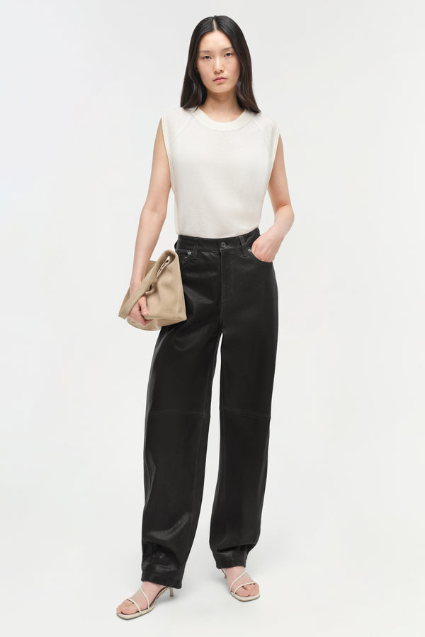 Jonathan Simkhai Waldon Leather Curved Leg Pant Black