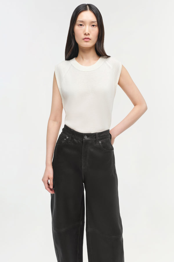 Jonathan Simkhai Waldon Leather Curved Leg Pant Black