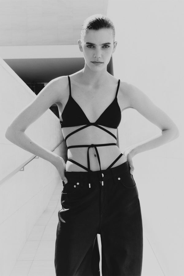 jonathan simkhai Waldon Leather Curved Leg Pant Black