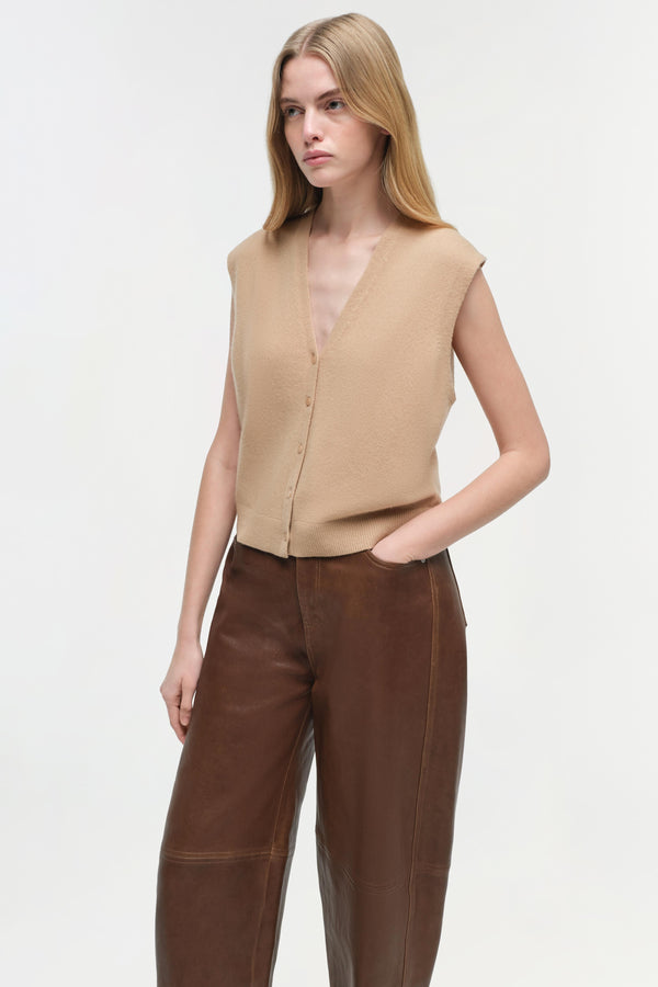 Jonathan Simkhai Waldon Leather Curved Leg Pant COCOA