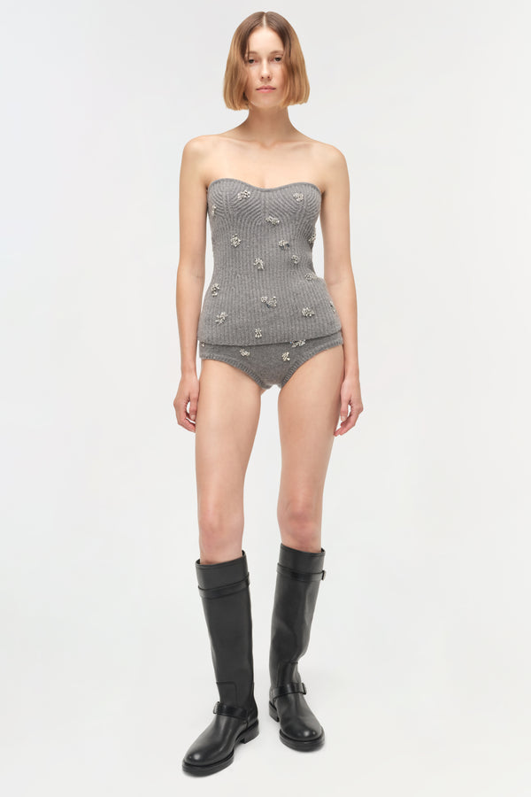 Jonathan Simkhai Waverlie Embellished Knit Tube Top Heather Grey