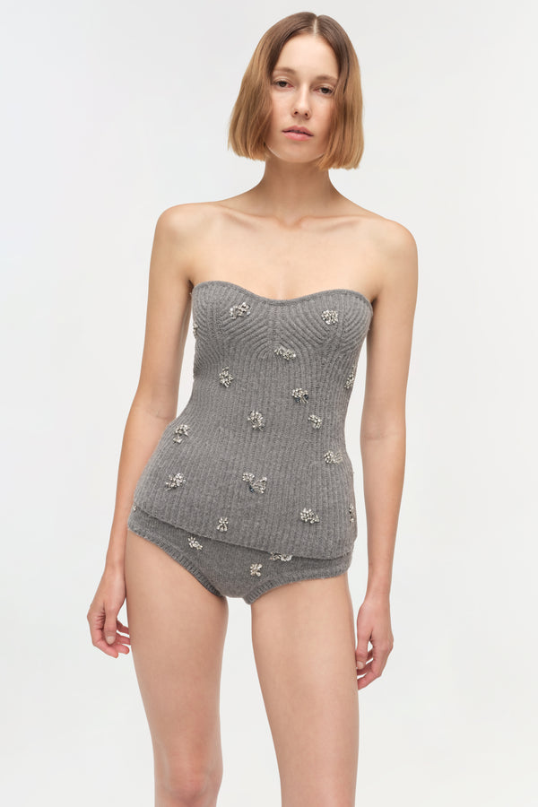 Jonathan Simkhai Waverlie Embellished Knit Tube Top Heather Grey