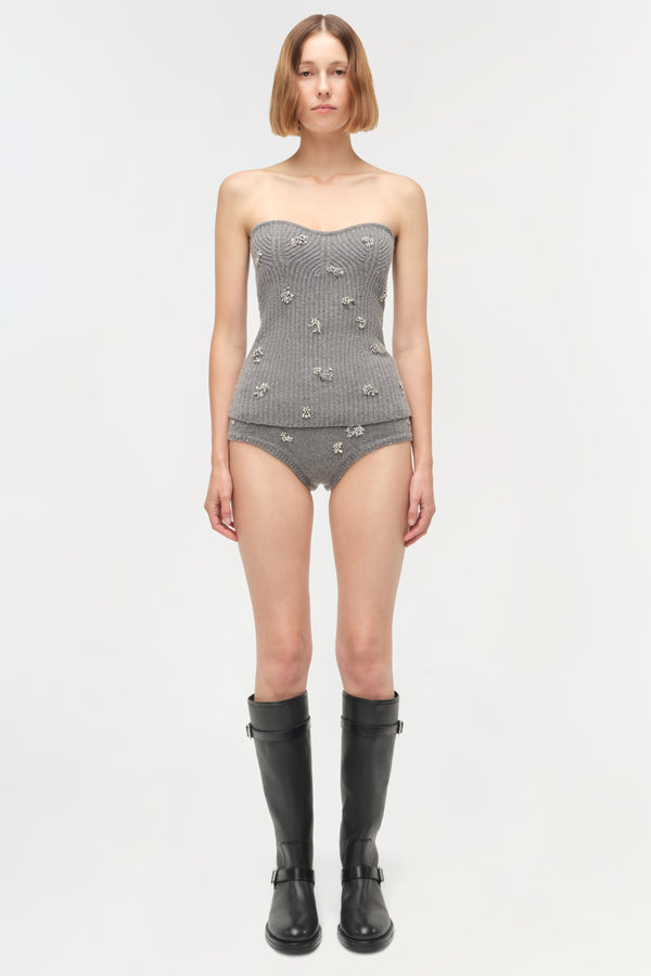 Jonathan Simkhai Waverlie Embellished Knit Tube Top Heather Grey