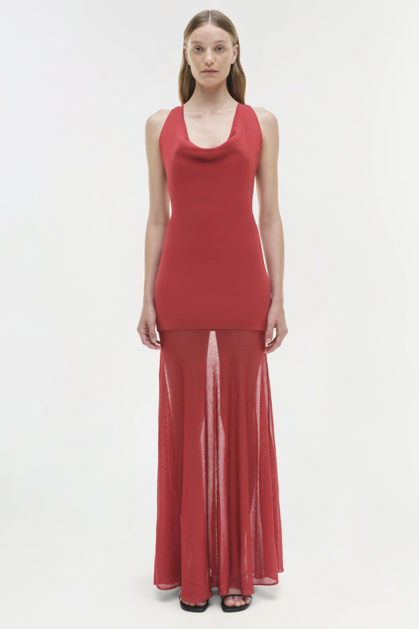 Jonathan Simkhai Xena Knit Combo Maxi Dress CRIMSON