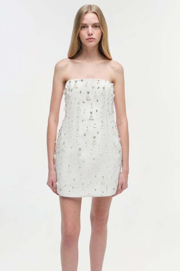 Jonathan Simkhai Yasmin Embellished Strapless Mini Dress Ivory
