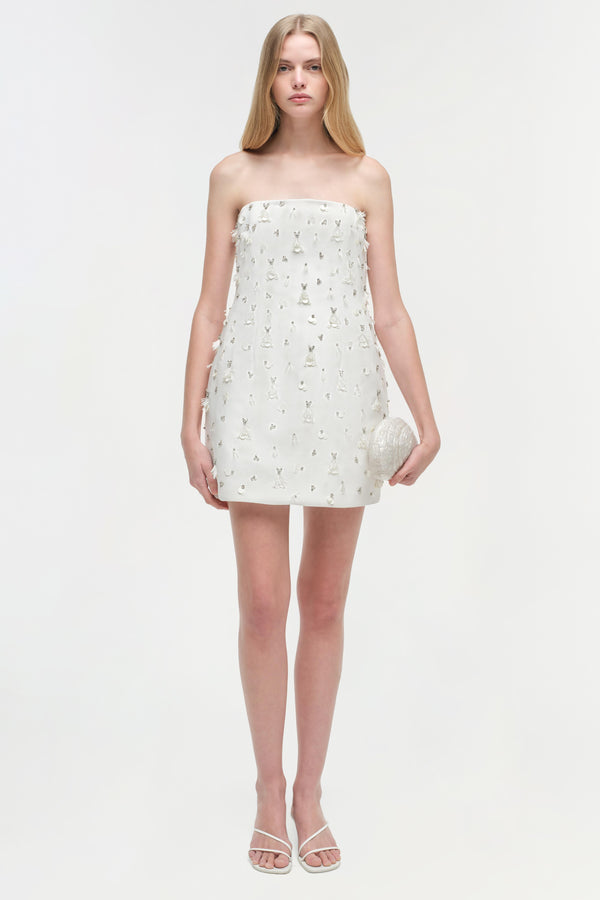 jonathan simkhai Yasmin Embellished Strapless Mini Dress Ivory