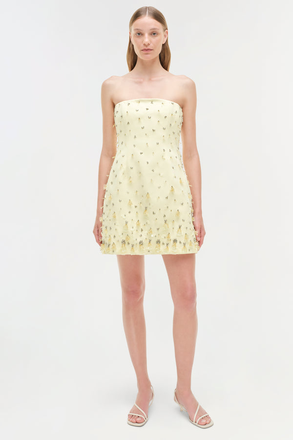 jonathan simkhai Yasmin Embellished Strapless Mini Dress SUNGLOW