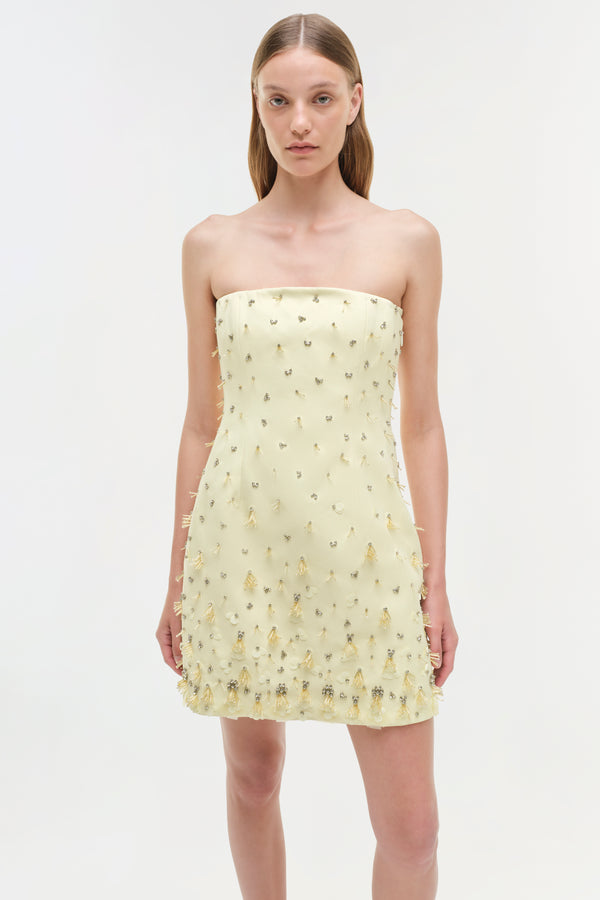 Jonathan Simkhai Yasmin Embellished Strapless Mini Dress SUNGLOW