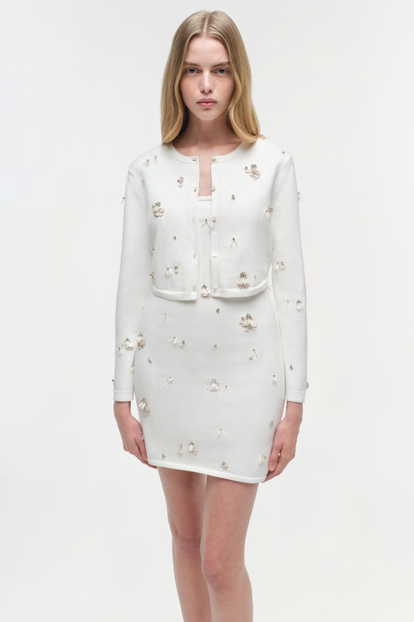 Jonathan Simkhai Zadie Embellished Cropped Cardigan Ivory