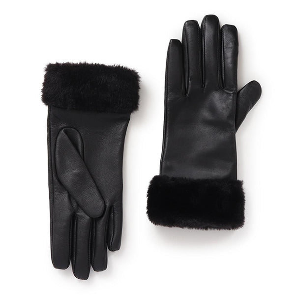 jones bootmaker Accessories Faux Fur Cuffed Leather Gloves - Black
