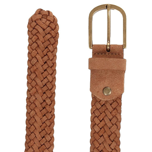 Jones Bootmaker Accessories Vancouver Men's Braided Leather Belt - Tan Suede