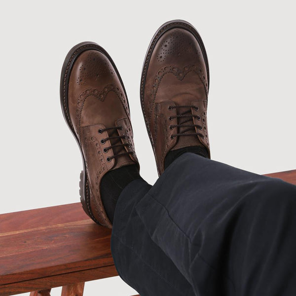 jones bootmaker Men's Bushwick1 Buffalo Leather Brogues - Dark Brown