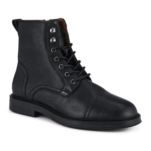 jones bootmaker Men's Davide Leather Wide-Fit Military Boots - Black Grain
