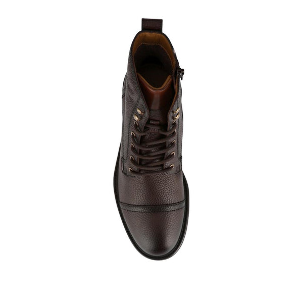 Jones Bootmaker Men's Davide Leather Wide-Fit Military Boots - Brown Grain