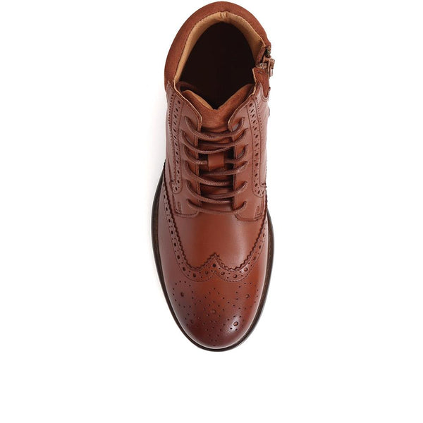 Jones Bootmaker Men's Deon Brogue Detailed Leather Boots - Cognac