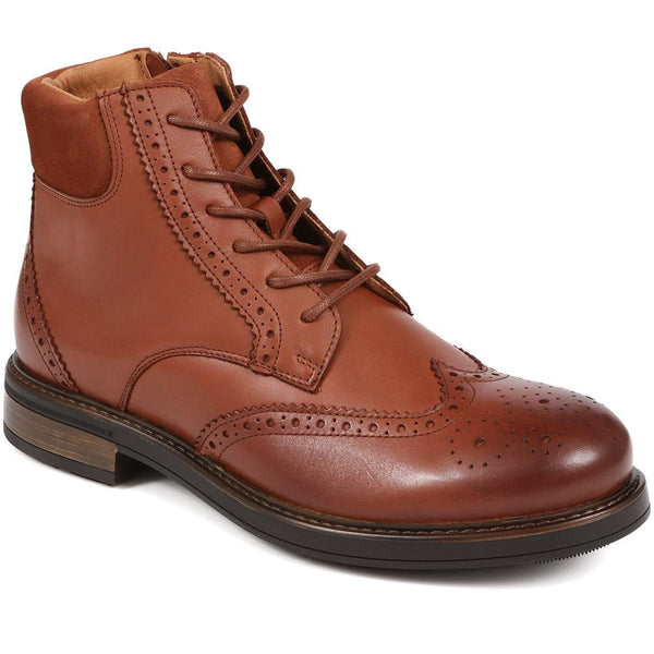 jones bootmaker Men's Deon Brogue Detailed Leather Boots - Cognac