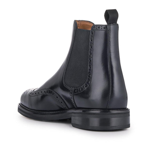 Jones Bootmaker Men's Fieldston Brogue Wingtip Chelsea Boots - Black