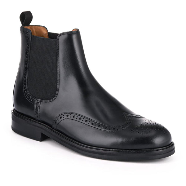 jones bootmaker Men's Fieldston Brogue Wingtip Chelsea Boots - Black