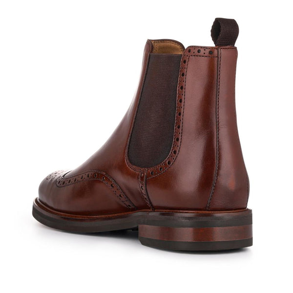 Jones Bootmaker Men's Fieldston Brogue Wingtip Chelsea Boots - Chestnut