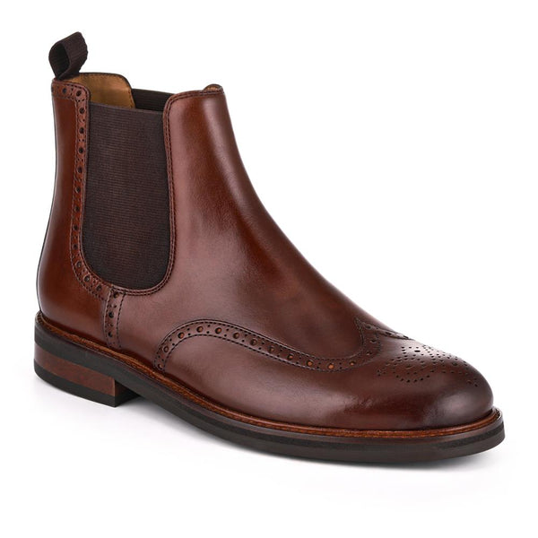 jones bootmaker Men's Fieldston Brogue Wingtip Chelsea Boots - Chestnut