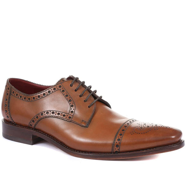 jones bootmaker Men's Foley Calf Leather Derby Brogue - Brown-Beige