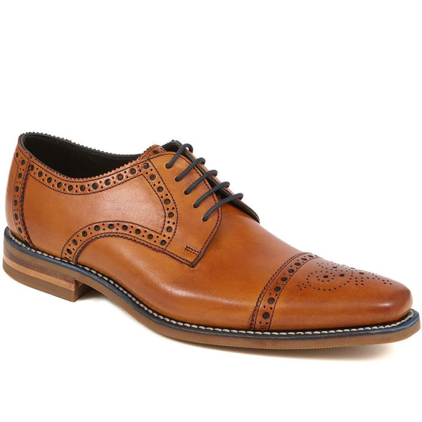jones bootmaker Men's Foley Calf Leather Derby Brogue - Tan