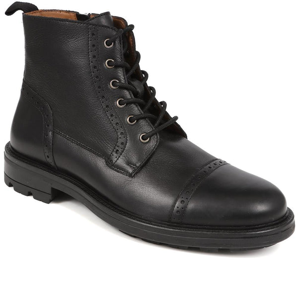 jones bootmaker Men's Guiseley Leather Lace-Up Boots - Black