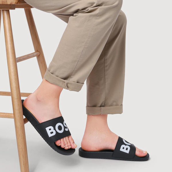 Jones Bootmaker Men's Hugo Boss Italian-Made Slides - Black-White