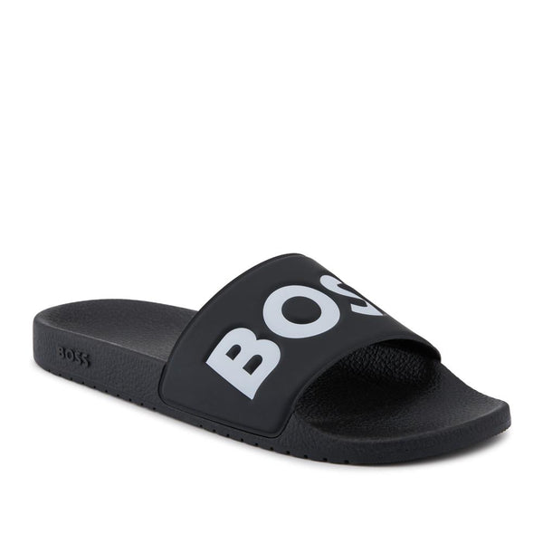 jones bootmaker Men's Hugo Boss Italian-Made Slides - Black-White