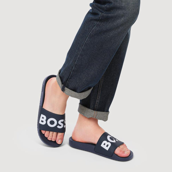 Jones Bootmaker Men's Hugo Boss Italian-Made Slides - Navy-White