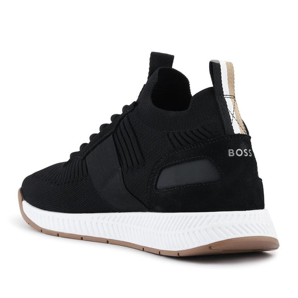 Jones Bootmaker Men's Knitted-Upper Trainers W/ Branding & Suede Trims - Charcoal