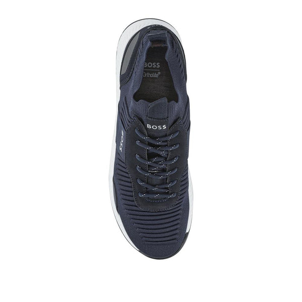 Jones Bootmaker Men's Knitted-Upper Trainers W/ Branding & Suede Trims - Navy