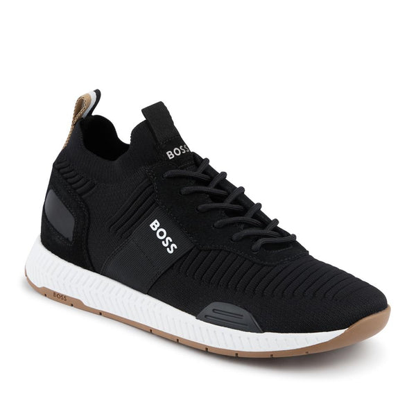 jones bootmaker Men's Knitted-Upper Trainers W/ Branding & Suede Trims - Charcoal