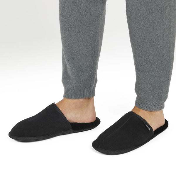 Jones Bootmaker Men's Men's Sheepskin Lined Slippers - Black