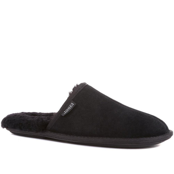 jones bootmaker Men's Men's Sheepskin Lined Slippers - Black