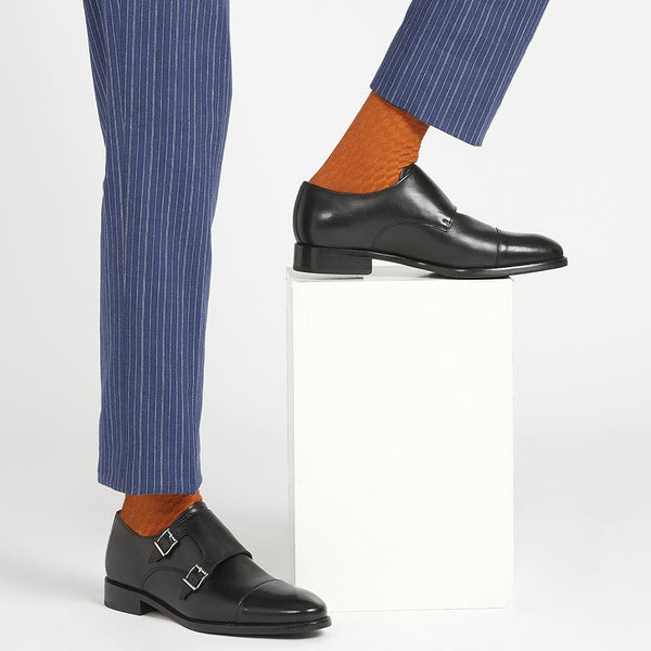 Jones Bootmaker Men's Nathaniel Leather Double Monk Shoes - Black