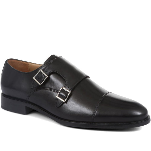 jones bootmaker Men's Nathaniel Leather Double Monk Shoes - Black