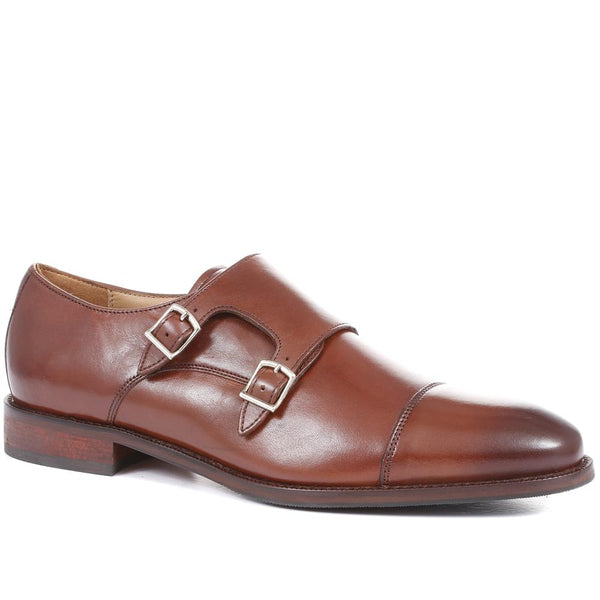 jones bootmaker Men's Nathaniel Leather Double Monk Shoes - Chestnut