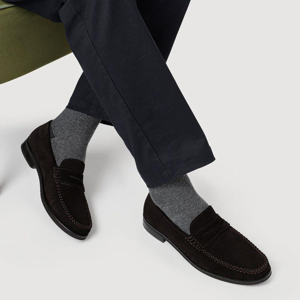 Jones Bootmaker Men's Quennell Leather Penny Loafers - Dark Brown Suede