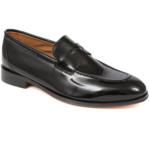 jones bootmaker Men's Rake Leather Loafers - Black Patent
