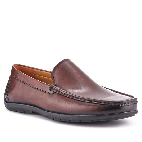 jones bootmaker Men's Rawston Wide Fit Smart Leather Slip-On Shoes - Brown