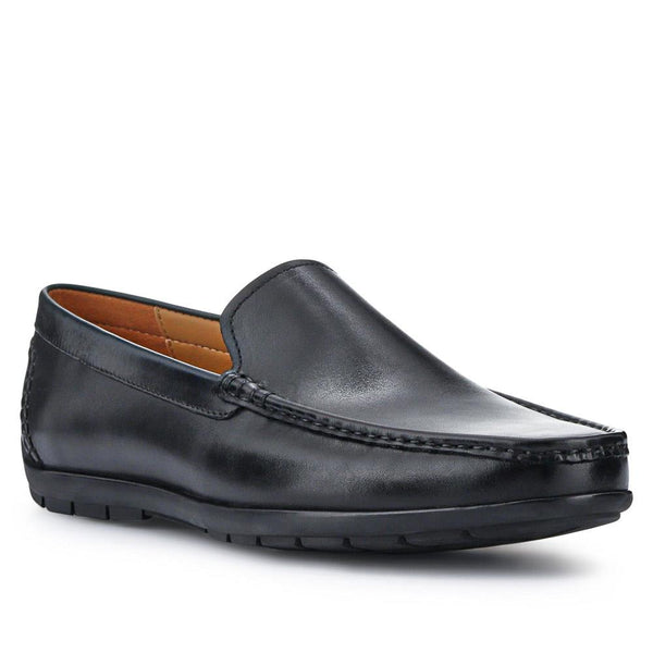 jones bootmaker Men's Rawston Wide Fit Smart Leather Slip-On Shoes - Black