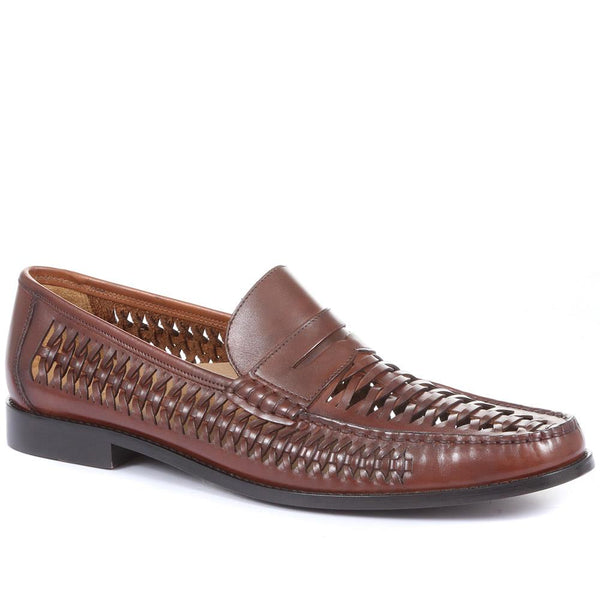 jones bootmaker Men's Riverside Woven Leather Loafers - Cognac