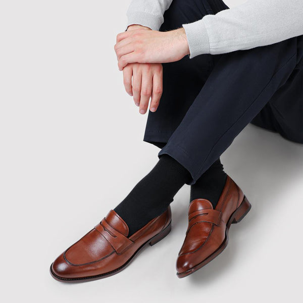 Jones Bootmaker Men's Russell Leather Penny Loafers - Chestnut