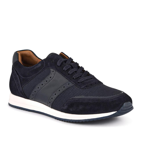 jones bootmaker Men's Sergio Lace-Up Leather Trainers - Navy Suede