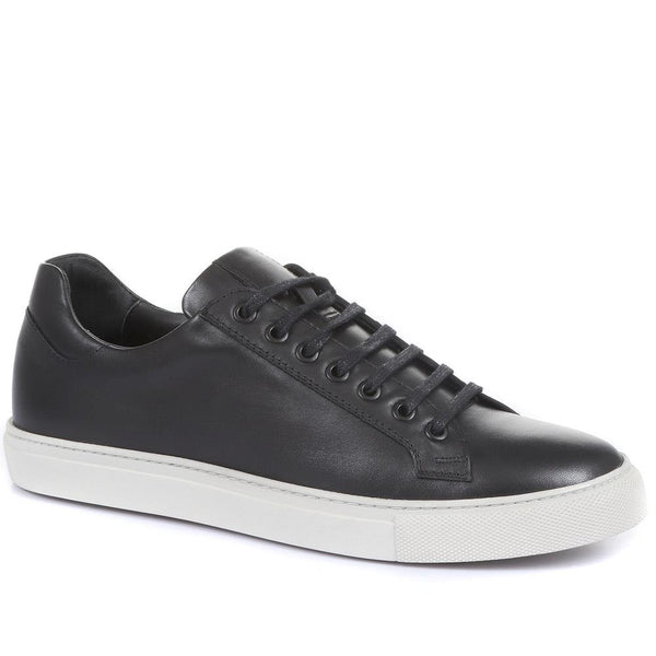 jones bootmaker Men's Simon Leather Men's Trainers - Black Leather