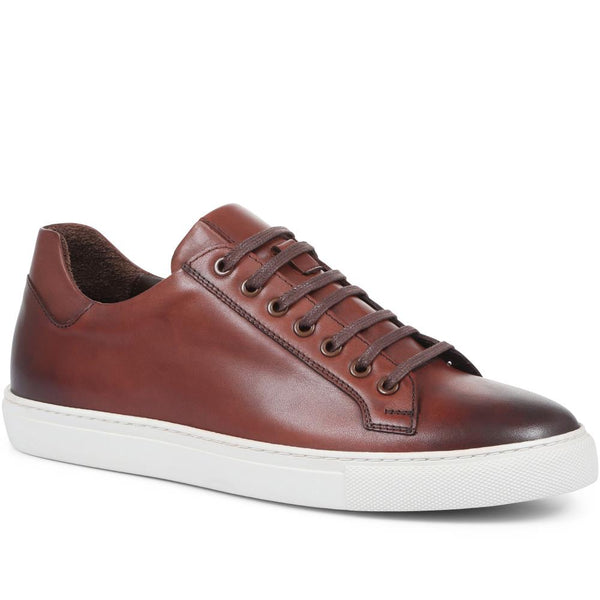 jones bootmaker Men's Simon Leather Men's Trainers - Cognac Leather