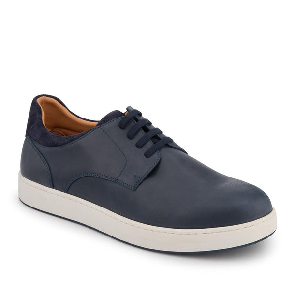 jones bootmaker Men's Stevenage Wide Fit Leather Trainers - Navy Nubuck