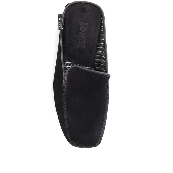 Jones Bootmaker Men's Yarmouth Leather Moccasin Slippers - Black Suede